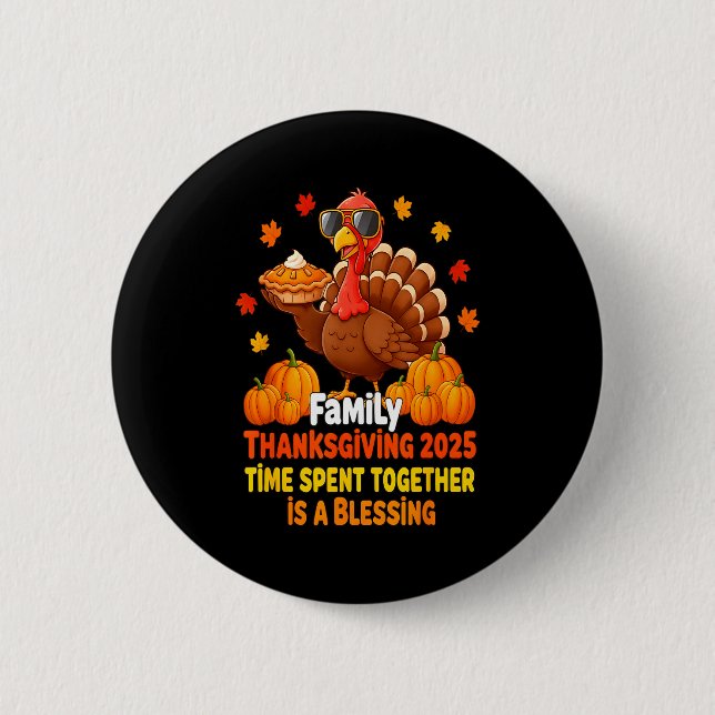 Macaron Rond 5 Cm Family Thanksgiving Crew 2025 Funny Turkey Matchin (Devant)