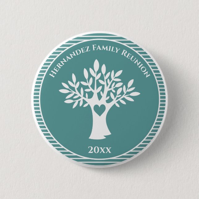 Macaron Rond 5 Cm Family Tree Love Heart Family Reunion Blue Green (Devant)