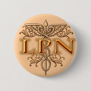 Macaron Rond 5 Cm Fancy Cuivre LPN Infirmière Caduceus pin