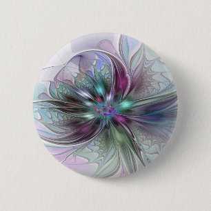 Macaron Rond 5 Cm Fantaisie Abstraite Moderne Fleur Fractale Colorée