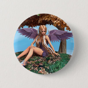 Macaron Rond 5 Cm Fantaisie artistique d'ange automnal en forêt