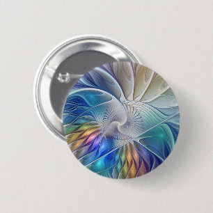 Macaron Rond 5 Cm Fantaisie florale, fleur fractale abstraite coloré