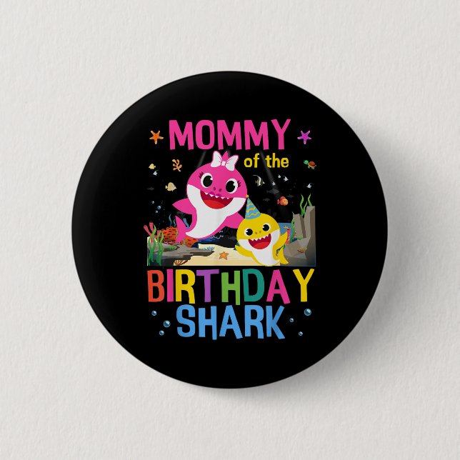Macaron Rond 5 Cm Fantastique Momie De L'Anniversaire Famille Requin (Devant)