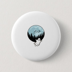 Macaron Rond 5 Cm Fantôme d'Halloween Forêt Sombre Lune Vintage_1