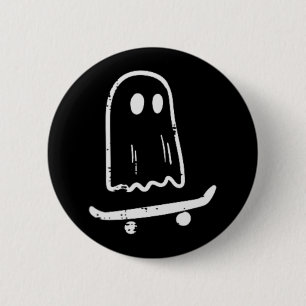 Macaron Rond 5 Cm Fantôme Sur Skateboard Fun Retro Halloween Costume