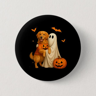 Macaron Rond 5 Cm Fantôme tenant un chien doré Halloween - Drôle dor