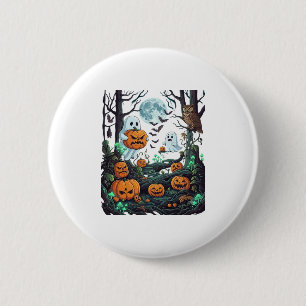 Macaron Rond 5 Cm Fantômes d'Halloween Citrouilles effrayantes Hibou