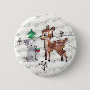 Macaron Rond 5 Cm Faon de neige et point croisé de lapin