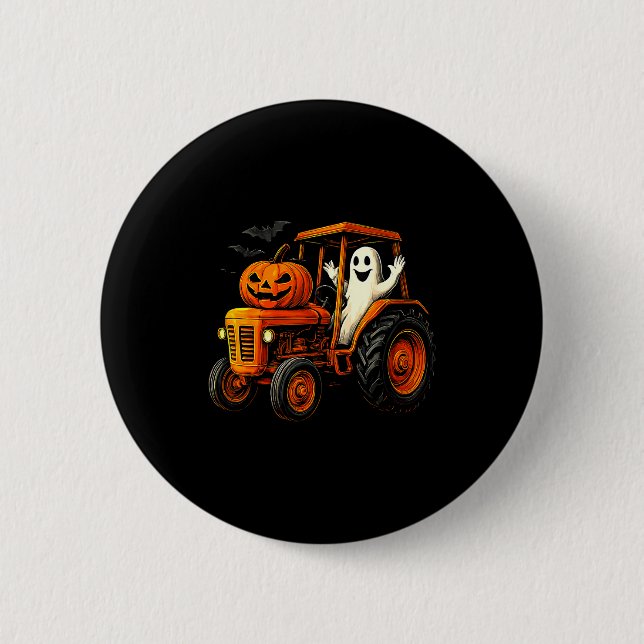 Macaron Rond 5 Cm Farmer Ghost Tractor Pumpkin Soky Season Halloween (Devant)