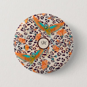 Macaron Rond 5 Cm Fashionable leopard print, birds of Paradise