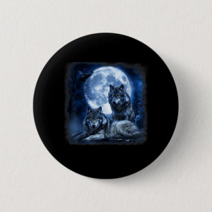 Macaron Rond 5 Cm Faune Loup Hurlement Lune Forêt Nature Sauvage