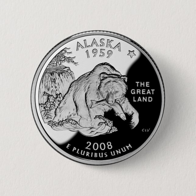 Macaron Rond 5 Cm Faux Alaska State Quarter The Great Land Grizzly (Devant)