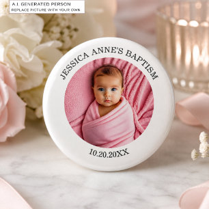 Macaron Rond 5 Cm Faveur de baptême de fille avec photo spéciale