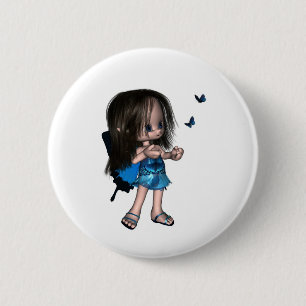 Macaron Rond 5 Cm Fée de Papillon Toon - Bleu