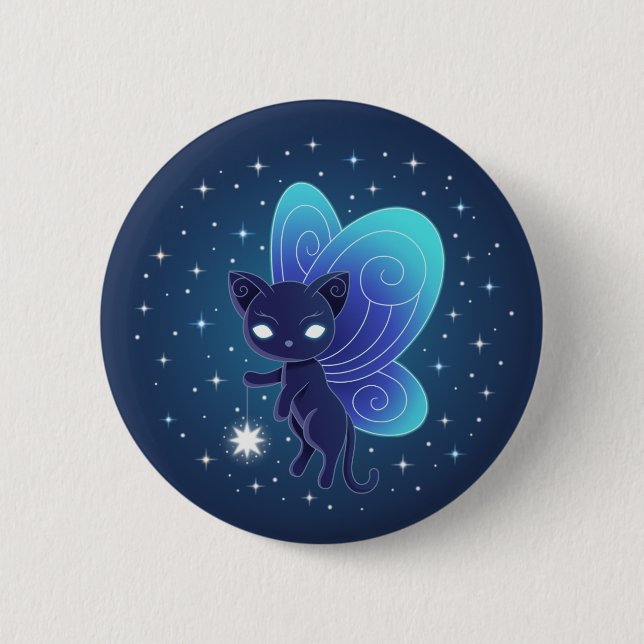 Macaron Rond 5 Cm Fée Pixie Chat Étoile de Nuit (Devant)