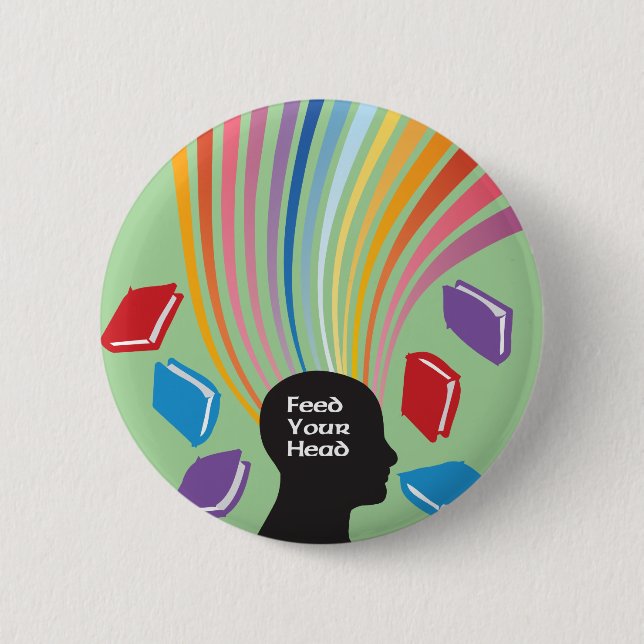 Macaron Rond 5 Cm Feed Your Head with Books Fun Retro (Devant)
