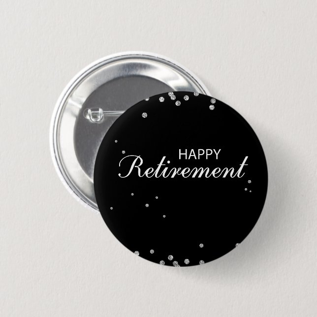 Macaron Rond 5 Cm Félicitations à la retraite Noir avec étincelle d' (Devant & derrière)