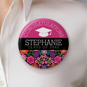 Macaron Rond 5 Cm Félicitations Diplômée Fleurs Filles Diplômée