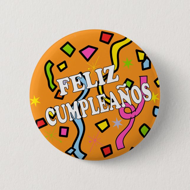 Macaron Rond 5 Cm Feliz Cumpleanos Joyeux anniversaire en espagnol (Devant)