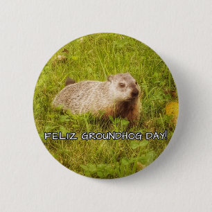 Macaron Rond 5 Cm Feliz Groundhog Day ! bouton