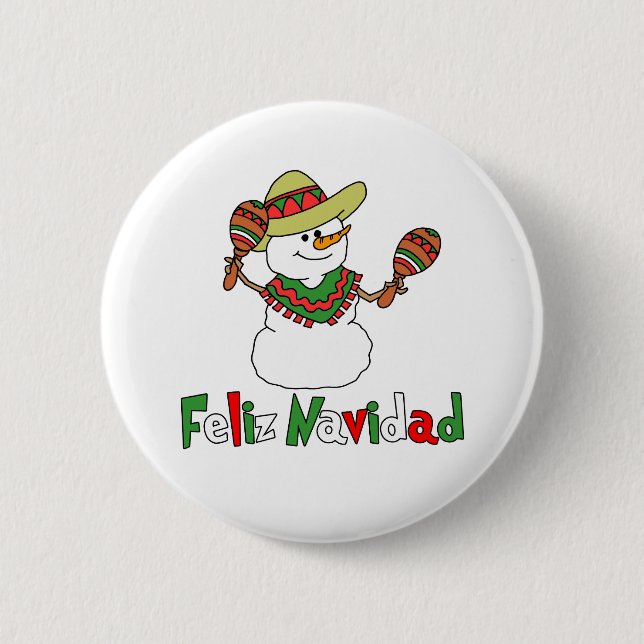 Macaron Rond 5 Cm Feliz Navidad Dessin Snowman Sombrero Maracas (Devant)