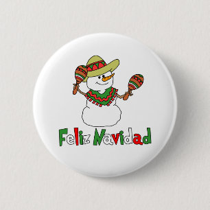 Macaron Rond 5 Cm Feliz Navidad Dessin Snowman Sombrero Maracas