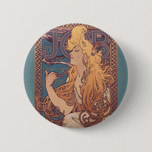 Macaron Rond 5 Cm Femme Art nouveau d'Alfonse Mucha pour Job