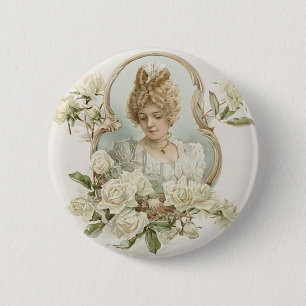 Macaron Rond 5 Cm Femme avec le bouton de roses blancs