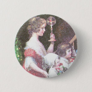Macaron Rond 5 Cm Femme avec Noël de cru de bougie de Haloed