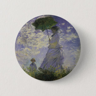 Macaron Rond 5 Cm Femme avec parasol par Claude Monet, Art Vintage