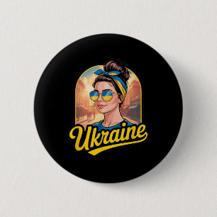 Macaron Rond 5 Cm Femme de style rétro ukrainien Graphisme Fierté cu