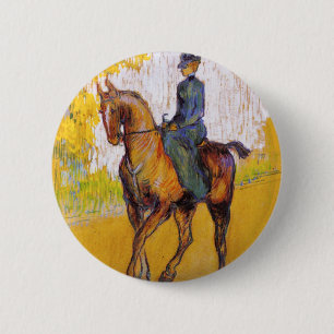 Macaron Rond 5 Cm Femme de Toulouse-Lautrec sur le bouton de cheval