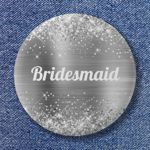 Macaron Rond 5 Cm Femme d'honneur Glitter Silver Foil