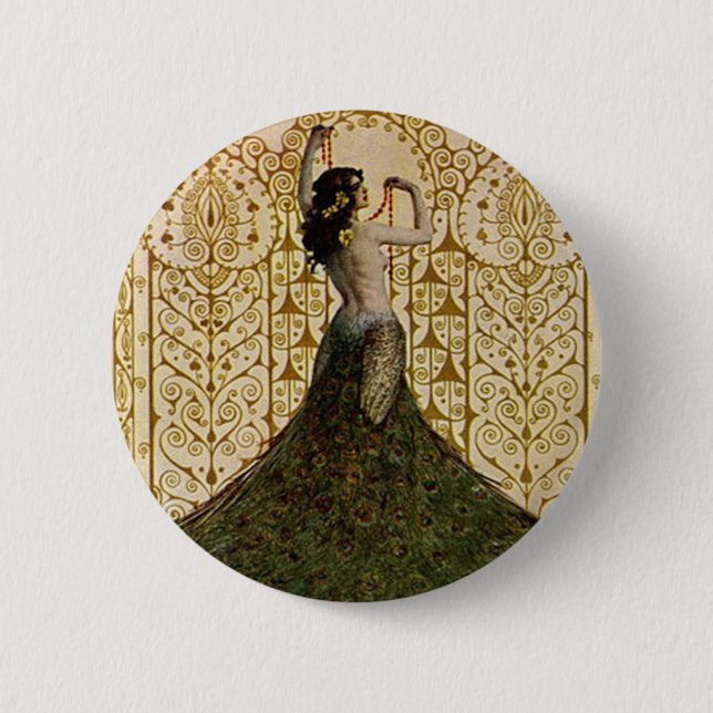 Macaron Rond 5 Cm Femme en jupe de paon (Devant)