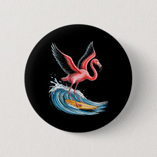 Macaron Rond 5 Cm Femme Flamant Rose Drôle Surfant Vague Été Plage