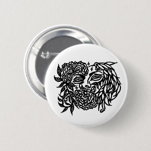 Macaron Rond 5 Cm Femme florale avec un design d'oiseau majestueux