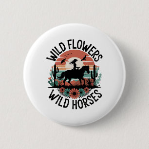 Macaron Rond 5 Cm Femme Horseback équitation Fleurs sauvages Femmes