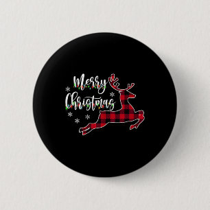 Macaron Rond 5 Cm Femme Joyeux Buffle de rennes de Noël Plaid Rouge
