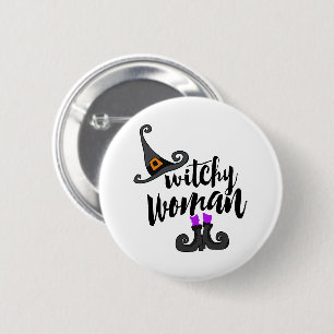 Macaron Rond 5 Cm Femme lunatique Halloween de Witchy