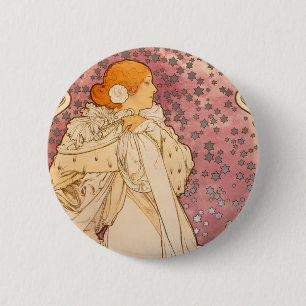 Macaron Rond 5 Cm Femme Mucha Art Nouveau Beauté