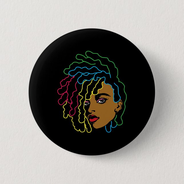 Macaron Rond 5 Cm Femme noire Africaine Afro Cheveux Cool Histoire n (Devant)