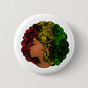Macaron Rond 5 Cm Femme noire rasta afro rouge jaune vert 