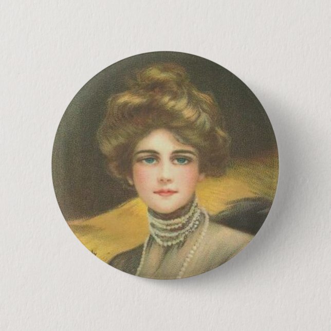 Macaron Rond 5 Cm Femme victorienne sur un bouton (Devant)