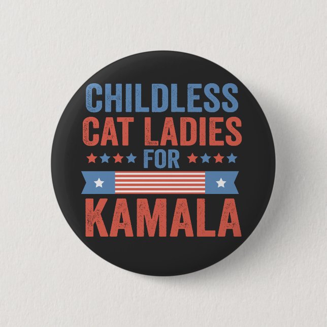 Macaron Rond 5 Cm Femmes Chat Sans Enfant Pour Kamala 2024 (Devant)