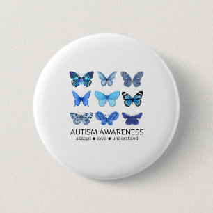 Macaron Rond 5 Cm Femmes En Avril Nous Portons Papillon Bleu Autisme