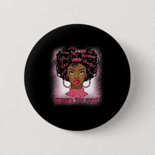 Macaron Rond 5 Cm Femmes noires Reine plus forte que cancer du sein