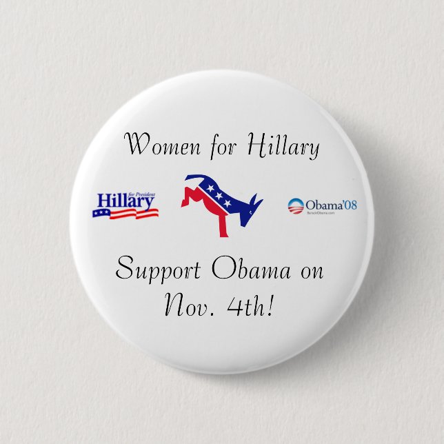 Macaron Rond 5 Cm Femmes pour Hillary, appui Obama (Devant)
