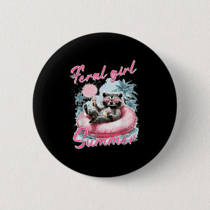 Macaron Rond 5 Cm Feral Girl été drôle mème Feral Raccoon été