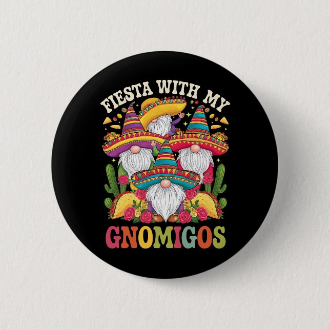 Macaron Rond 5 Cm Fête avec mes Gnomigos Gnome Cinco De Mayo (Devant)