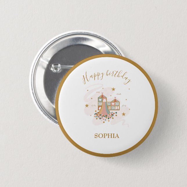 Macaron Rond 5 Cm Fête d'aventure en terrain de jeu (Devant & derrière)